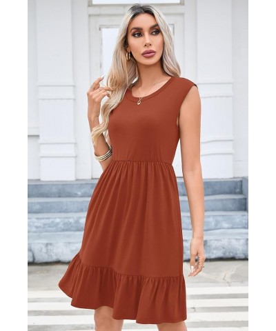 Women's Casual Tiered Dress Simple T-Shirt Loose Dress Sleeveless S-XL Ac-brick Red $18.62 Dresses