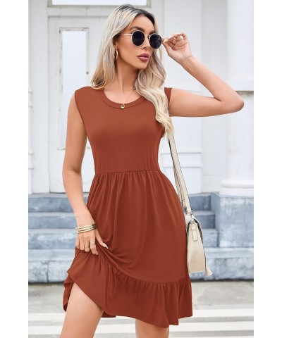 Women's Casual Tiered Dress Simple T-Shirt Loose Dress Sleeveless S-XL Ac-brick Red $18.62 Dresses