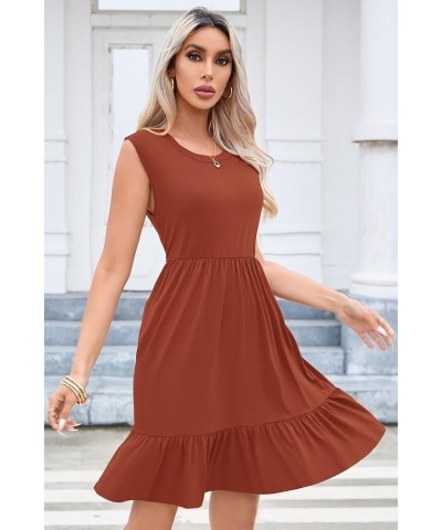 Women's Casual Tiered Dress Simple T-Shirt Loose Dress Sleeveless S-XL Ac-brick Red $18.62 Dresses