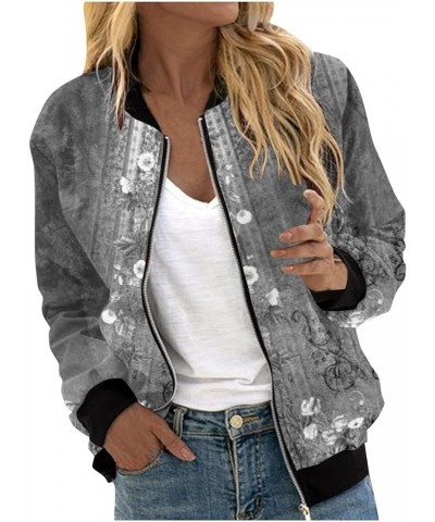 Bomber Jacket Women Fashion Lightweight Zip up Outerwear Casual Fall Coat Windbreaker Jacket with Pockets 3 gray $10.59 Jackets