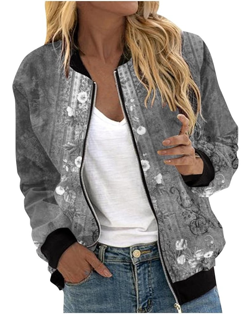 Bomber Jacket Women Fashion Lightweight Zip up Outerwear Casual Fall Coat Windbreaker Jacket with Pockets 3 gray $10.59 Jackets