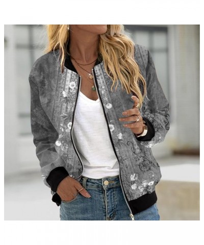 Bomber Jacket Women Fashion Lightweight Zip up Outerwear Casual Fall Coat Windbreaker Jacket with Pockets 3 gray $10.59 Jackets