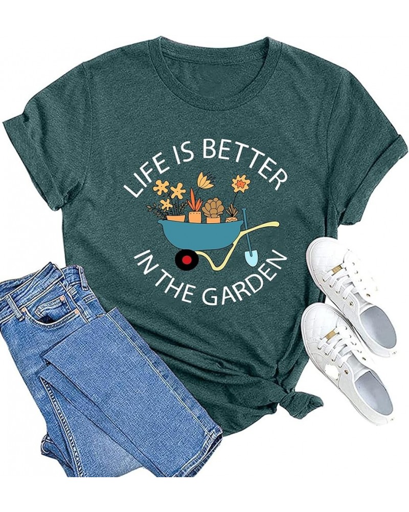 Garden Shirts for Women Plant Lover T-Shirt Life is Better in The Garden Letter Print Tee Gardener Gift Tops Green $12.23 Tops