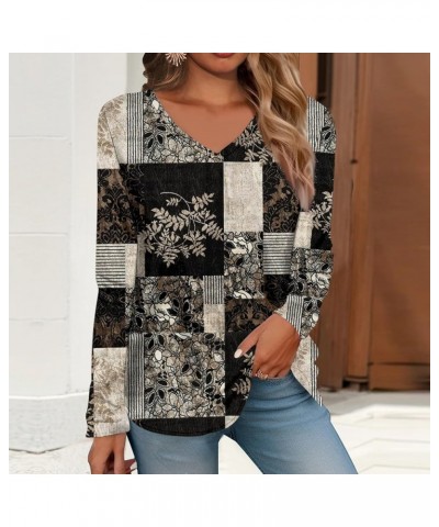 Womens Tops Dressy Casual Women's Long Sleeve T Shirts Retro Print Daily Basic V Neck Regular Spring Summer Tops 02-black $5....