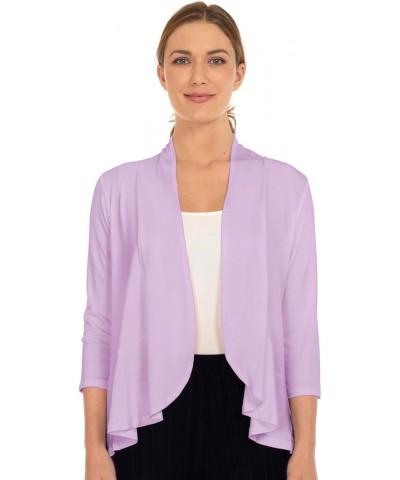 Women's Casual Lightweight 3/4 Sleeve Open Front Soft Draped Ruffles Cardigan (Size: S- 5X) Lavender $11.61 Sweaters