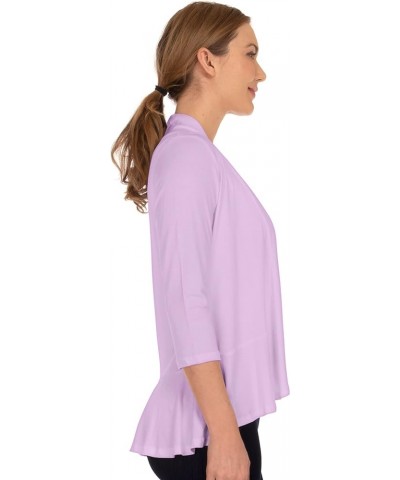 Women's Casual Lightweight 3/4 Sleeve Open Front Soft Draped Ruffles Cardigan (Size: S- 5X) Lavender $11.61 Sweaters