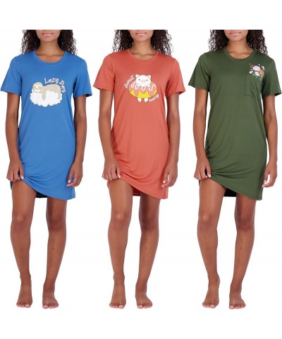 3 Pack: Women's Printed Nightshirt Short Sleeve Ultra-Soft Nightgown Sleep Dress (Available In Plus Size) Standard Set 5 $21....