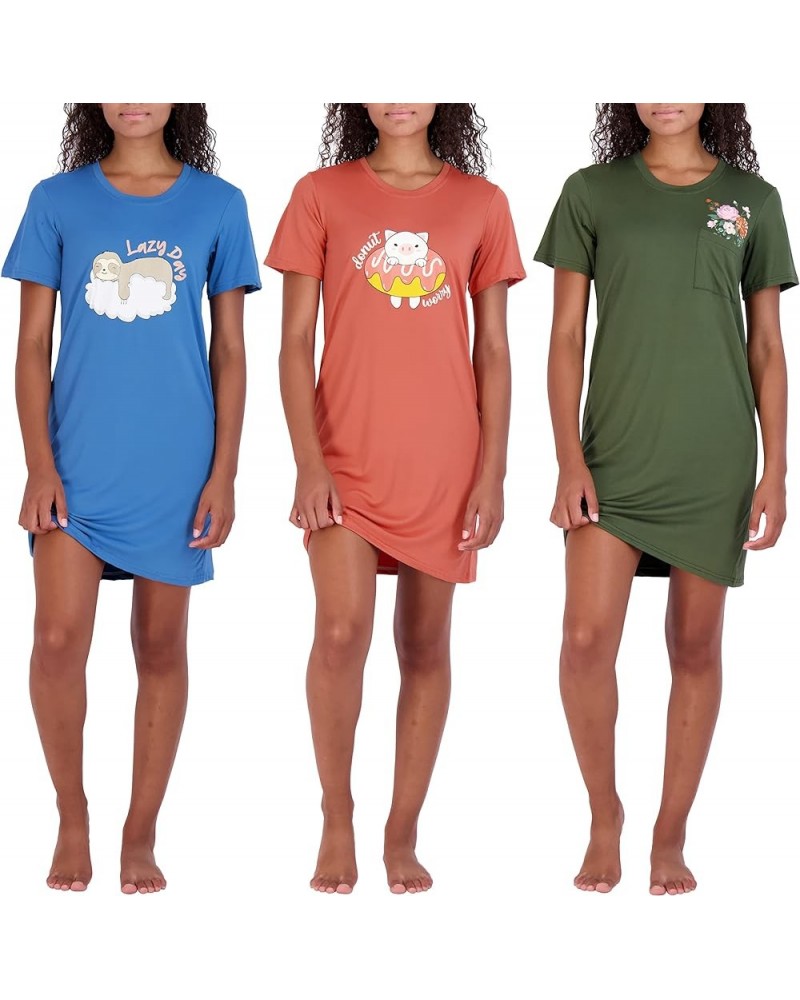 3 Pack: Women's Printed Nightshirt Short Sleeve Ultra-Soft Nightgown Sleep Dress (Available In Plus Size) Standard Set 5 $21....