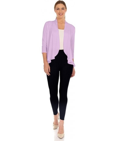 Women's Casual Lightweight 3/4 Sleeve Open Front Soft Draped Ruffles Cardigan (Size: S- 5X) Lavender $11.61 Sweaters