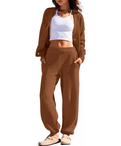 Womens Two Piece Outfits V Neck Button Down Cardigan Sweater Sets Cozy Knit Loungewear Set Camel $27.53 Sleep & Lounge