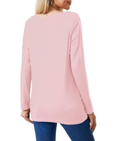 Women's Long Sleeve Tops 2024 Fall Winter Fashion Tunics Casual Front Twist T-Shirt V Neck Tunics Tops Pink $12.59 Tops