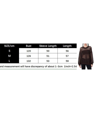 Women Long Sleeve Sweaters Hollow Out Loose Round Neck Off Shoulder Crochet Cutout Fishnet Pullover Knitwear S-coffee $14.52 ...