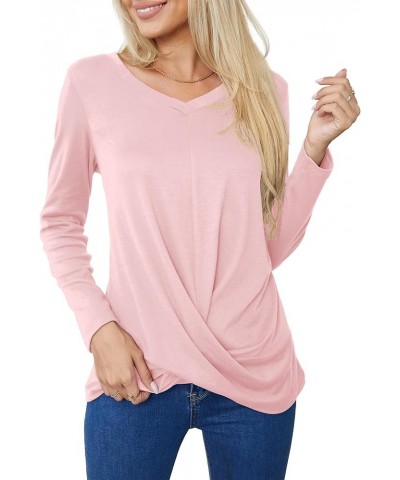 Women's Long Sleeve Tops 2024 Fall Winter Fashion Tunics Casual Front Twist T-Shirt V Neck Tunics Tops Pink $12.59 Tops