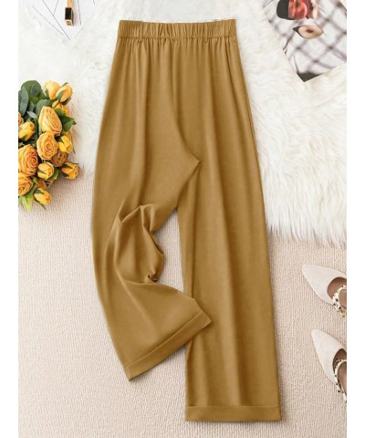 Women's Plus Size Button Front Elastic High Waist Wide Leg Pants Casual Solid Trousers Khaki $18.87 Pants