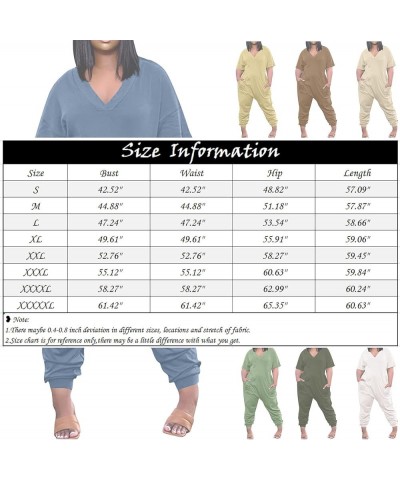 Plus Size Rompers for Women Loose Short Sleeve V-Neck Pocket Jumpsuit Summer Romper Women's Fashion Overalls 02-blue $11.93 R...