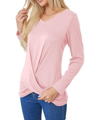 Women's Long Sleeve Tops 2024 Fall Winter Fashion Tunics Casual Front Twist T-Shirt V Neck Tunics Tops Pink $12.59 Tops