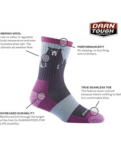 Darn Tough Bear Town Micro Crew Lightweight with Cushion Sock - Women's - 6 Pack Special Purple $49.10 Activewear