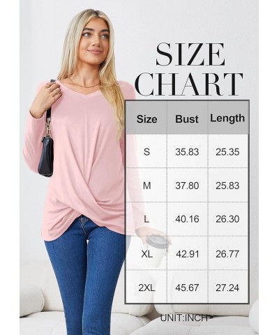 Women's Long Sleeve Tops 2024 Fall Winter Fashion Tunics Casual Front Twist T-Shirt V Neck Tunics Tops Pink $12.59 Tops