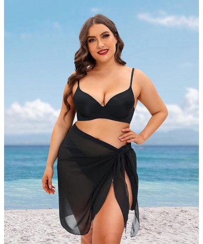 Plus Size Swimsuit Cover Ups Women Sarong Wraps Chiffon Beach Sheer Pareo Black $12.99 Swimsuits