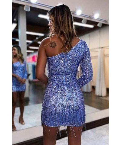 One Shoulder Homecoming Dresses for Teens Sequin Short Cocktail Dress with Fringe Tight Prom Ballgown Gold $28.61 Dresses