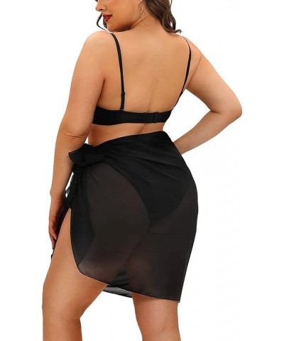 Plus Size Swimsuit Cover Ups Women Sarong Wraps Chiffon Beach Sheer Pareo Black $12.99 Swimsuits