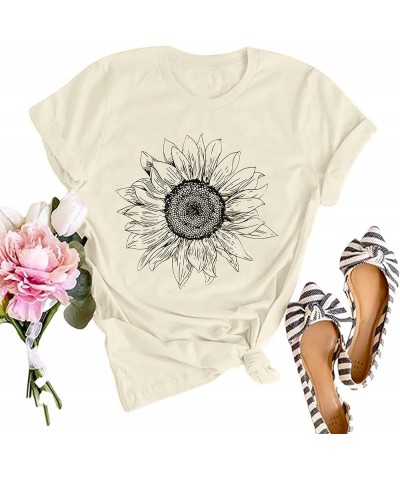 Sunflower Graphic Tee T Shirt for Women Short Sleeve Summer Graphic Casual Shirts Tee Top Apricot $11.99 T-Shirts