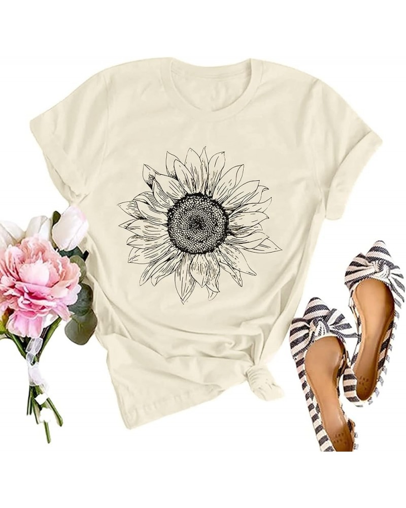 Sunflower Graphic Tee T Shirt for Women Short Sleeve Summer Graphic Casual Shirts Tee Top Apricot $11.99 T-Shirts