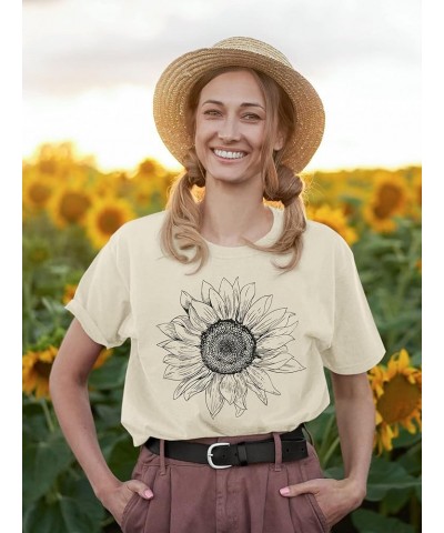 Sunflower Graphic Tee T Shirt for Women Short Sleeve Summer Graphic Casual Shirts Tee Top Apricot $11.99 T-Shirts