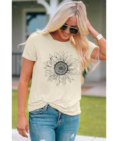 Sunflower Graphic Tee T Shirt for Women Short Sleeve Summer Graphic Casual Shirts Tee Top Apricot $11.99 T-Shirts