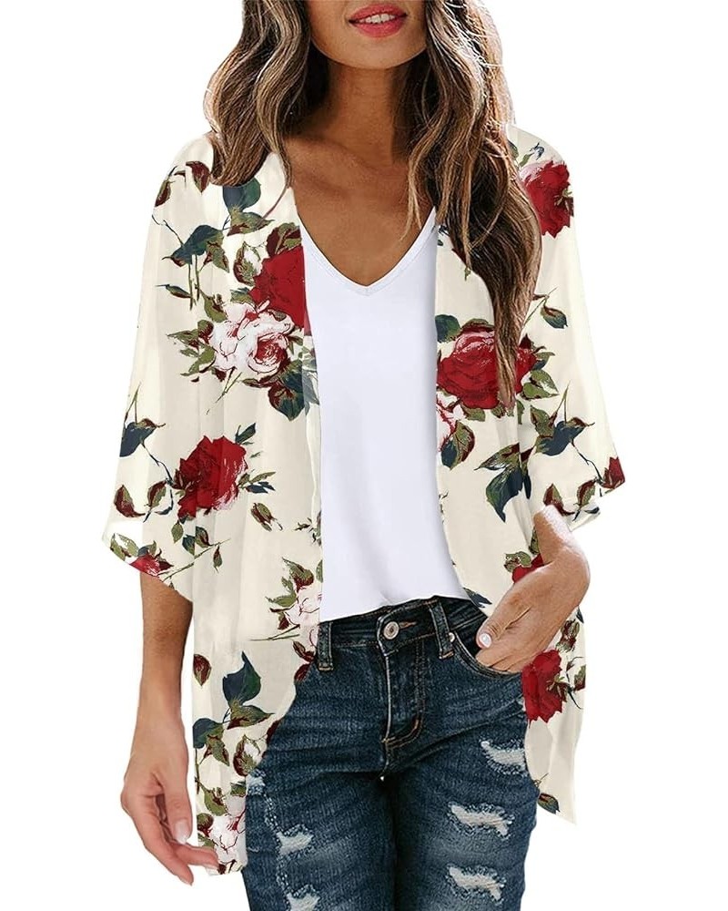 Cardigan for Women Lightweight Summer Floral 3/4 Sleeve Duster Cardigans Casual Comfort Open Front Kimonos Cover Up Blouse Z0...