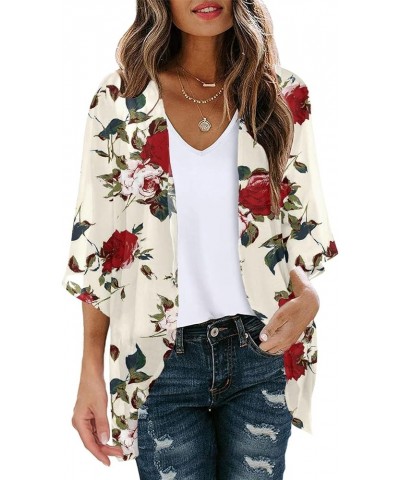 Cardigan for Women Lightweight Summer Floral 3/4 Sleeve Duster Cardigans Casual Comfort Open Front Kimonos Cover Up Blouse Z0...