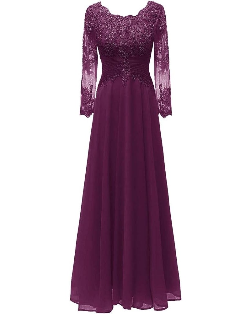 Mother of The Bride Dresses Long Evening Formal Gowns Lace Applique with Long Sleeves Women Grape $42.64 Dresses