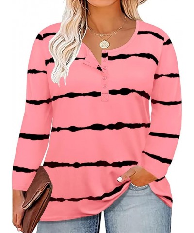 Womens Plus Size Henley Tops Long Sleeve Shirts Crewneck Button Up Blouse Pullover XL-5X 9-tie Dye Pink $10.00 Tops