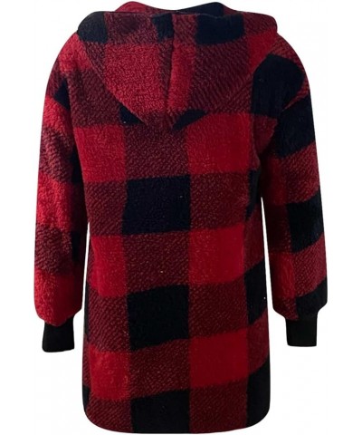 Winter Coats for Women Sherpa Plaid Shacket Plus Size Oversized Cardigan Color Block Teddy Coat Fuzzy Fleece Jacket 2✦✧red $9...