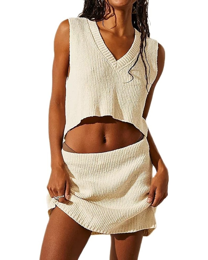 Women Y2K Crochet Knitted 2 Piece Skirt Set Hollow Out Crop Top High Waist Bodycon Mini Skirt Outfits Beachwear Bt-white $14....