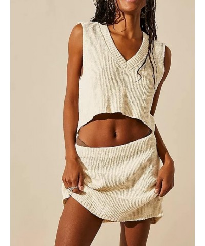 Women Y2K Crochet Knitted 2 Piece Skirt Set Hollow Out Crop Top High Waist Bodycon Mini Skirt Outfits Beachwear Bt-white $14....