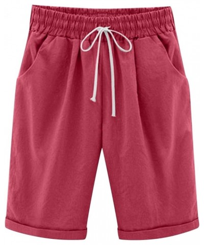 Bermuda Shorts for Women Knee Length Casual Summer Drawstring Pull on Beach Shorts Womens Bermuda Shorts with Pockets Red $4....