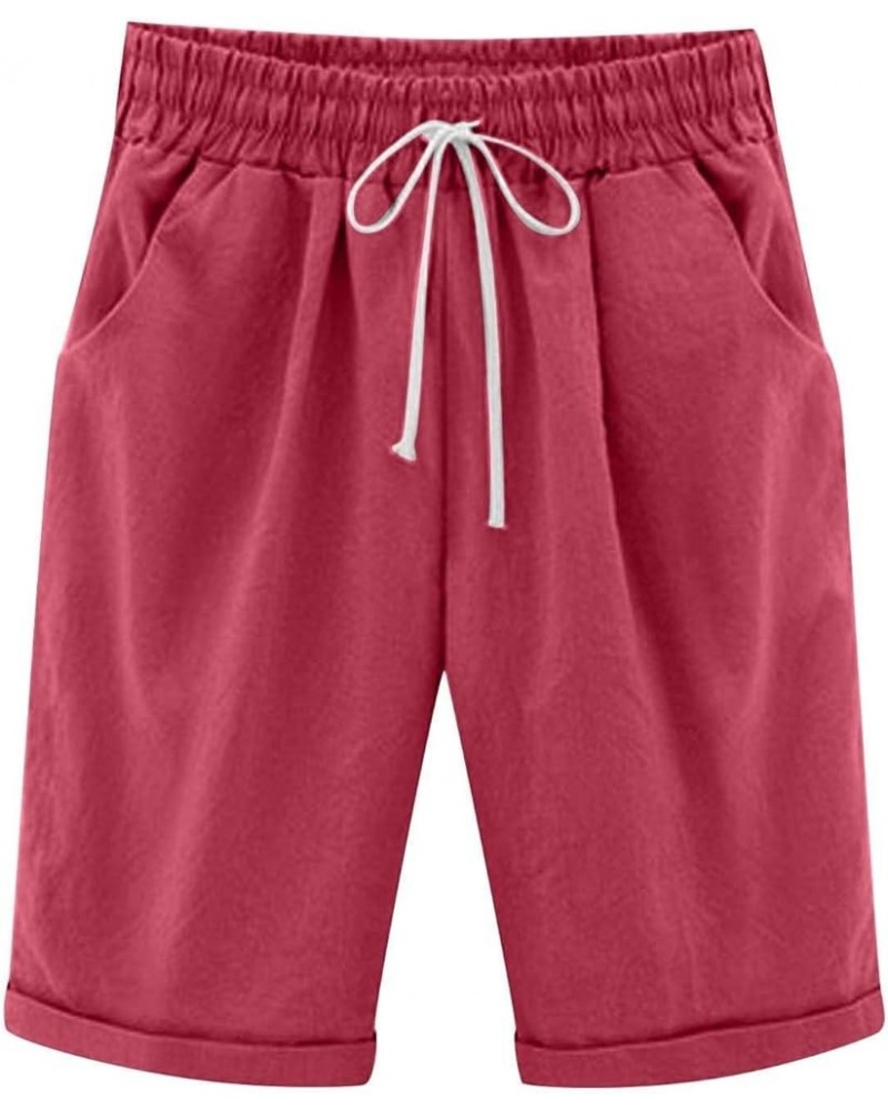 Bermuda Shorts for Women Knee Length Casual Summer Drawstring Pull on Beach Shorts Womens Bermuda Shorts with Pockets Red $4....