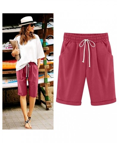 Bermuda Shorts for Women Knee Length Casual Summer Drawstring Pull on Beach Shorts Womens Bermuda Shorts with Pockets Red $4....