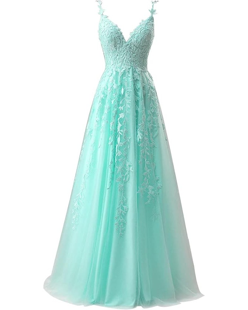 Women's Lace Appliques Tulle Prom Dress A-Line Evening Party Ball Gown Mint $42.75 Dresses