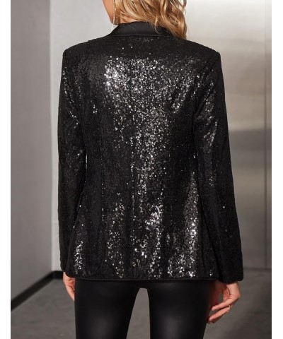 Women Blazer Lightweight Long Sleeves Single Button Slim Casual Business Office Outfit Black Sequin $24.20 Blazers