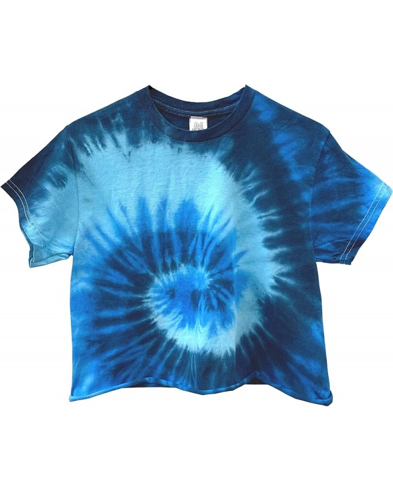 Ocean Tie-Dye Short Sleeve Unisex Cropped Tee Blue $9.66 T-Shirts