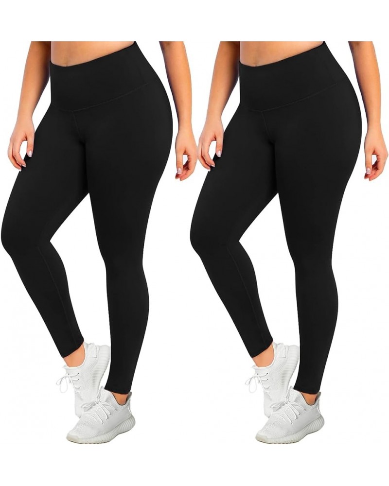 Plus Size Leggings for Women-Stretchy X-Large-4X Tummy Control High Waist Spandex Workout Black Yoga Chef Pants 1-black,black...