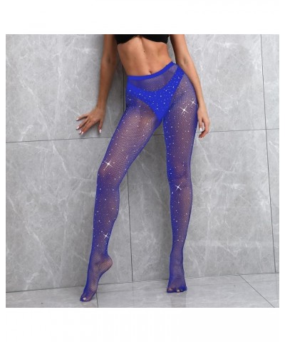 Sexy Sparkly Fishnets Stockings Jeweled High Waist Fishnet Tights for Women Rhinestone Party Pantyhose Blue $8.08 Socks