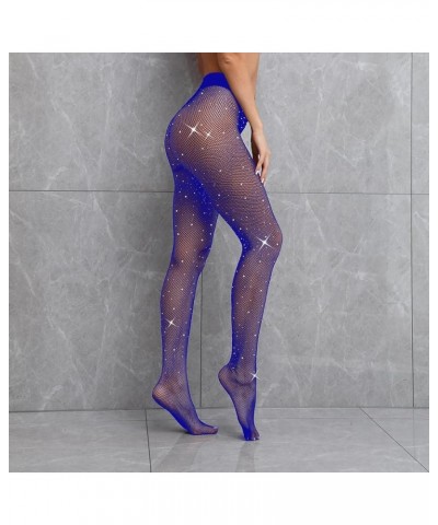 Sexy Sparkly Fishnets Stockings Jeweled High Waist Fishnet Tights for Women Rhinestone Party Pantyhose Blue $8.08 Socks