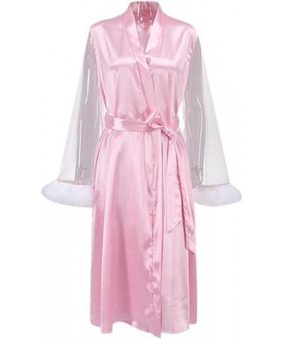 Women's Feather Trim Kimono Robe Babydoll Lingerie Mesh Long Bridal Robe Nightgown Zz09-pink $7.29 Sleep & Lounge