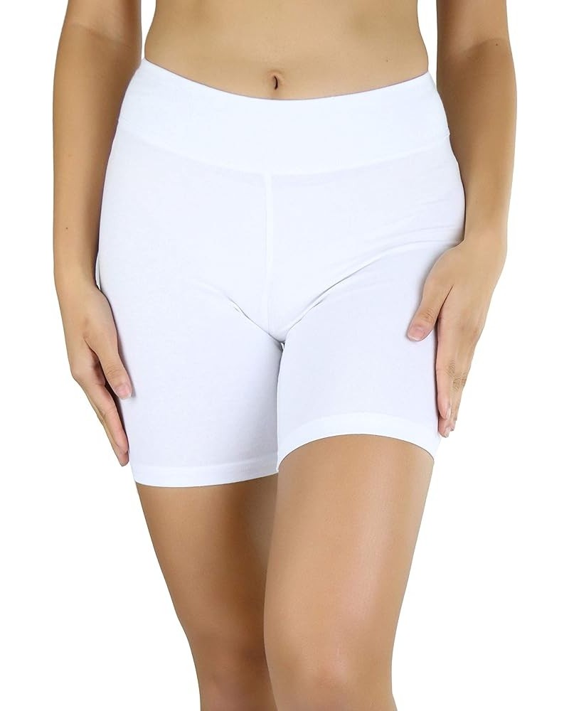 Women's Cotton-Spandex Blend 15" Outseam Shorts White - Thick Waistband $7.38 Shorts