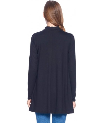 Long Sleeve Solid Mock Neck Pocket Swing Tunic T-Shirt Top (S-3X) Black $17.35 Tops