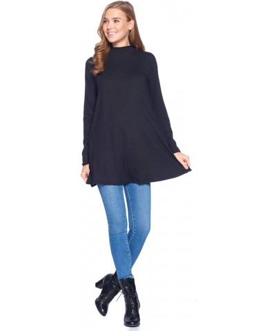 Long Sleeve Solid Mock Neck Pocket Swing Tunic T-Shirt Top (S-3X) Black $17.35 Tops