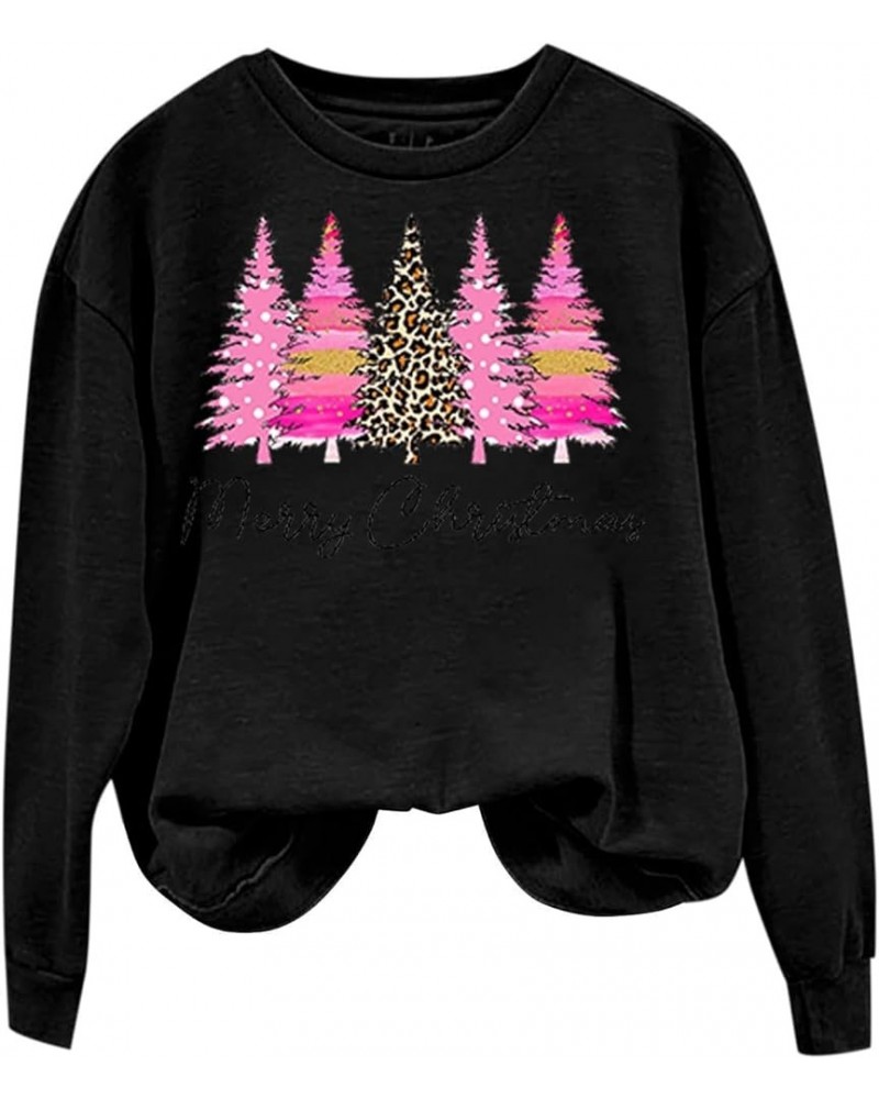 Womens Christmas Tree Graphic Sweatshirt Crewneck Pullover Shirts Funny Merry Sweater Clothing 2023 J06-black $8.66 Activewear